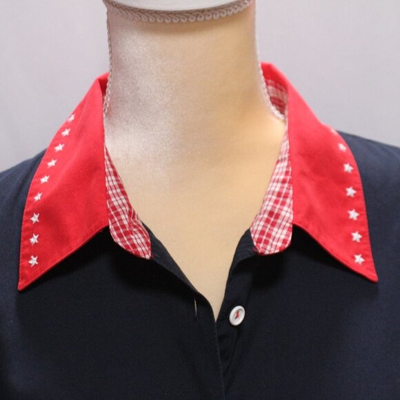 Karen Scott Sport Red White and Navy Blue Short Sleeve Top - Picture 3 of 12